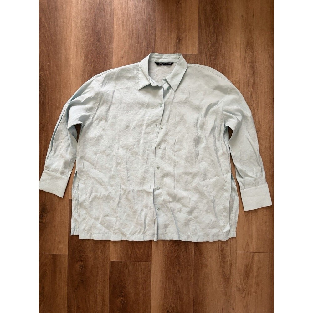 ZARA Oversized Poplin Button Down Shirt Womens Small S Light Sky Blue 3067/022